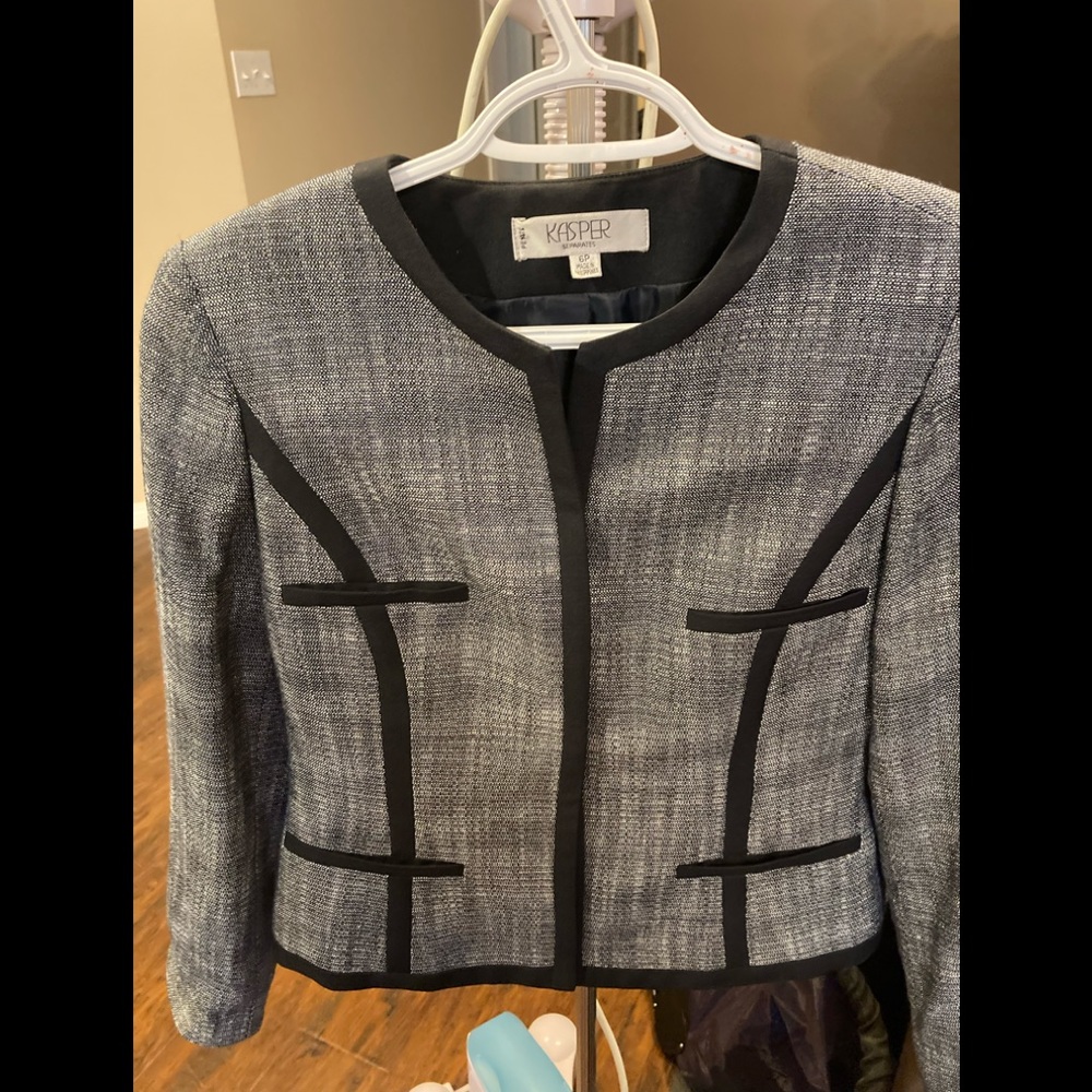 Kasper petites textured open front navy blazer